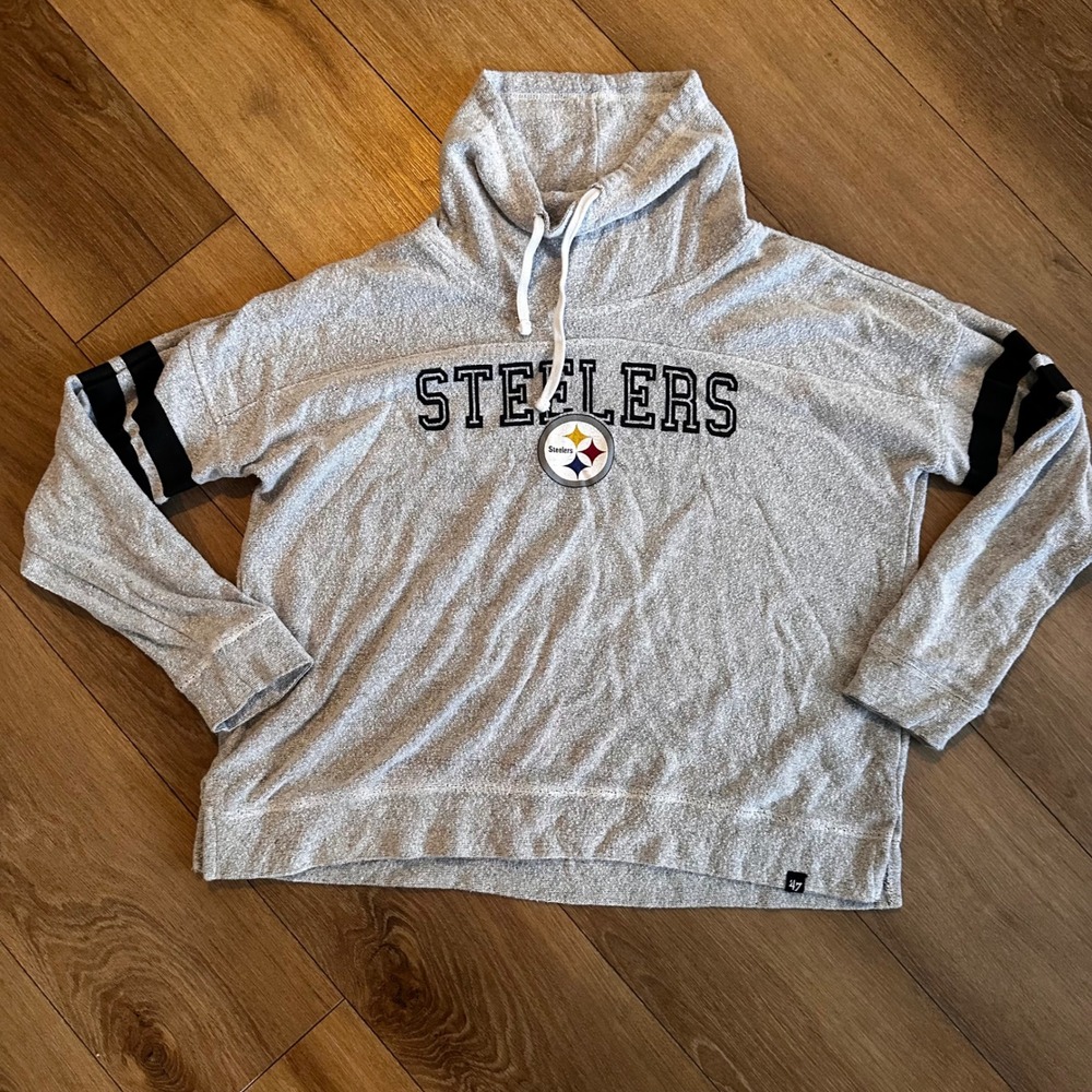 47 Brand Pittsburgh Steelers Cowl Neck Sweatshirt Grey Women XL NFL Football
